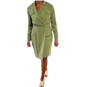 Calvin Klein CL Army Olive Green Wrap Dress with Gold epaulettes